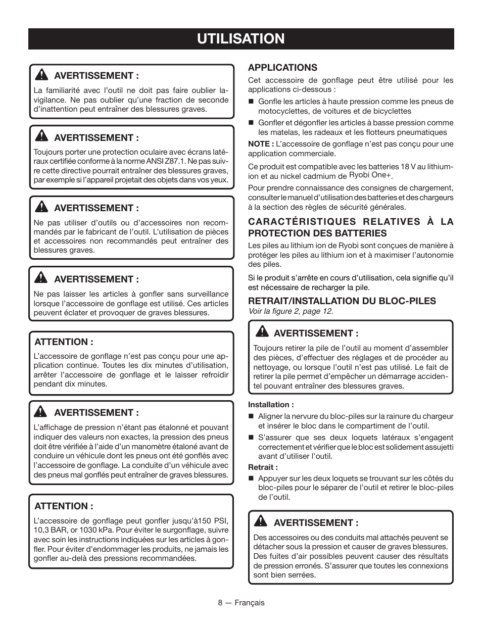 Utilisation | Ryobi P731 User Manual | Page 18 / 36