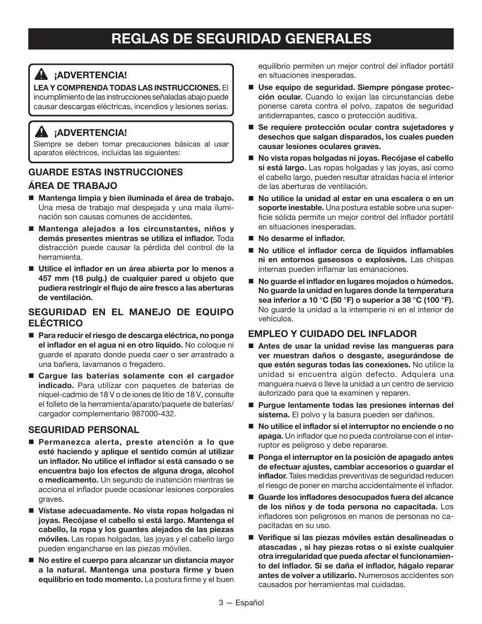 Reglas de seguridad generales | Ryobi P731 User Manual | Page 23 / 36