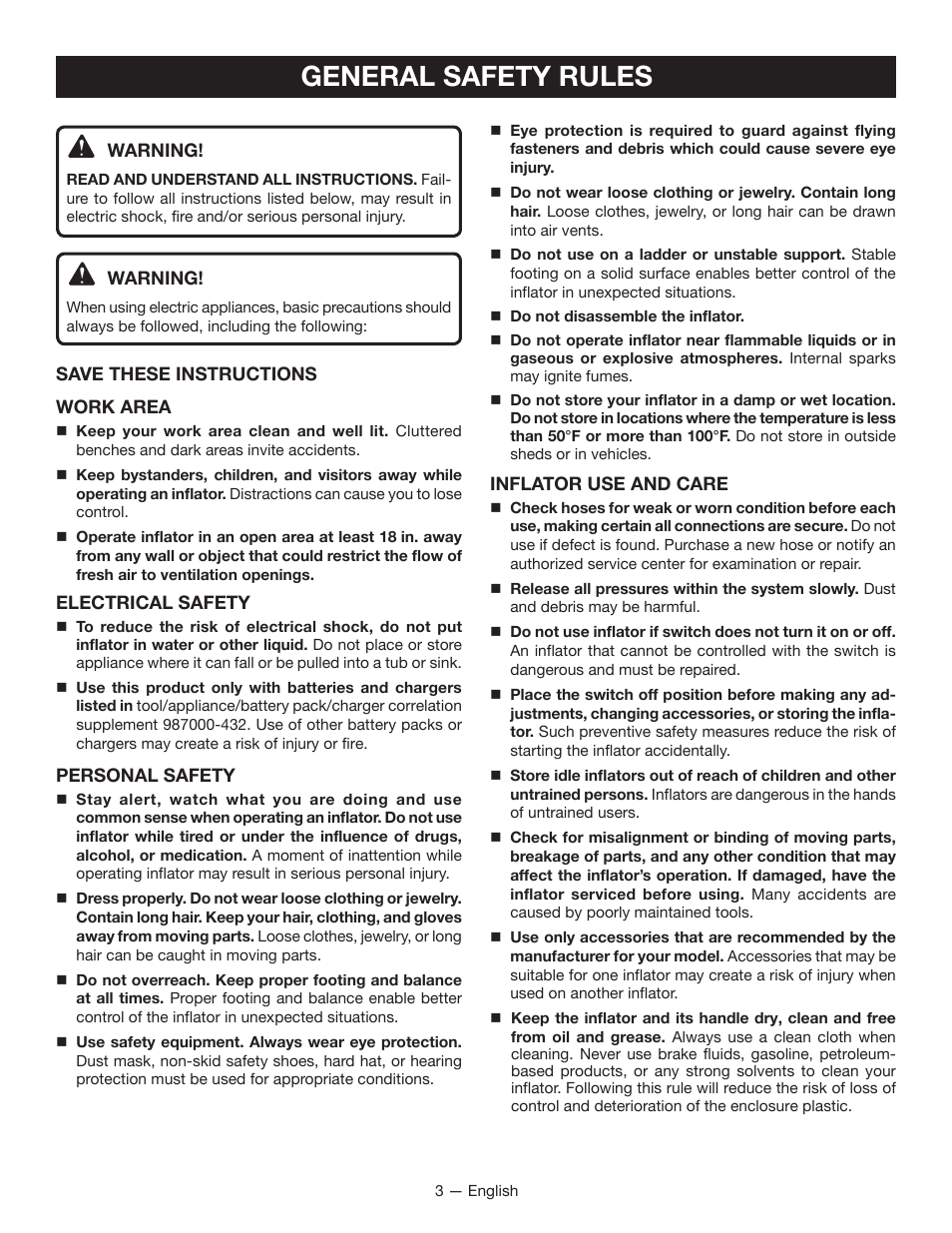 General safety rules | Ryobi P731 User Manual | Page 3 / 36
