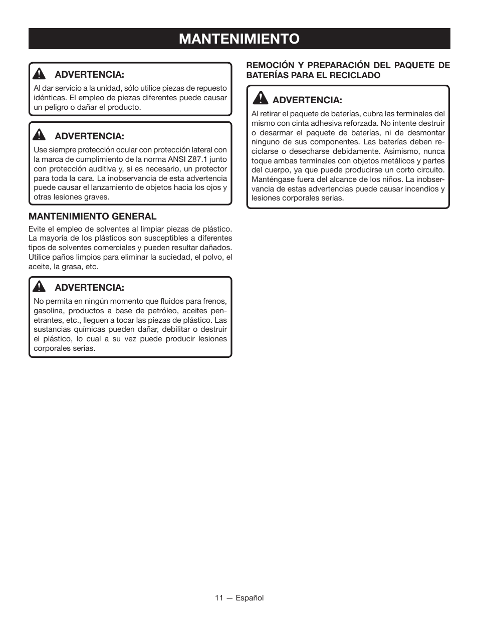 Mantenimiento | Ryobi P731 User Manual | Page 31 / 36