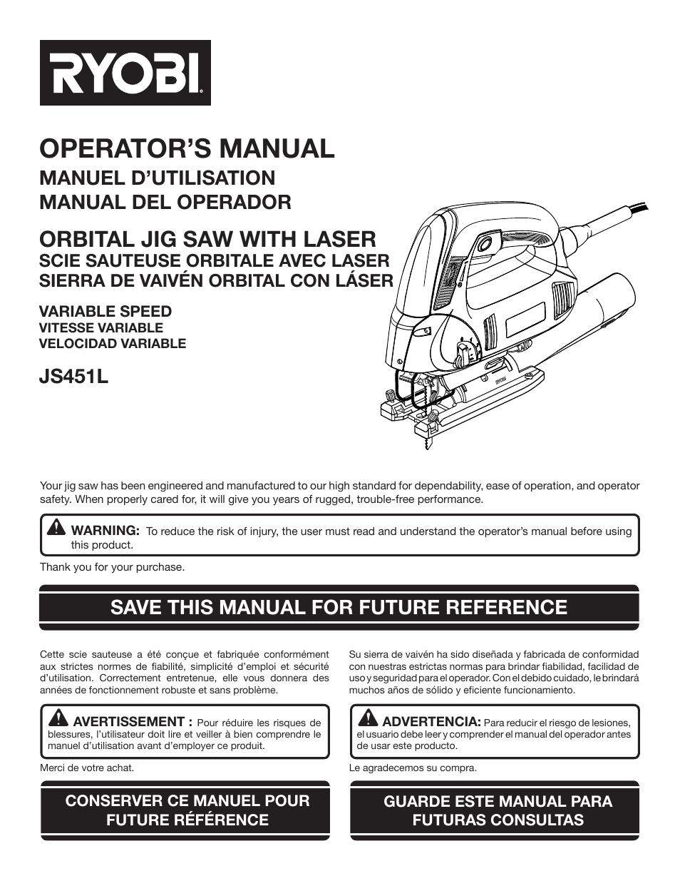 Ryobi JS451L User Manual | 20 pages