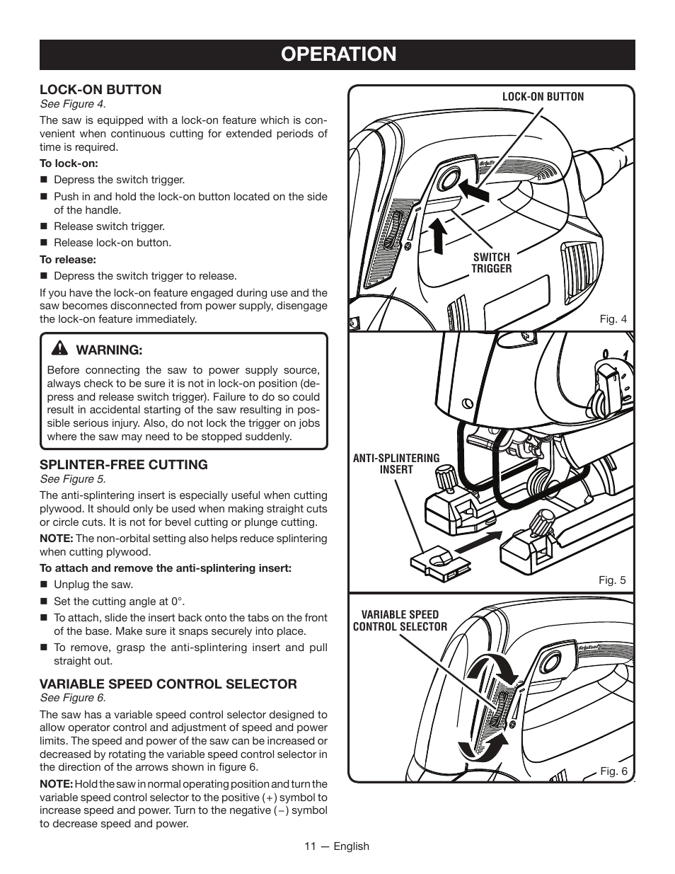 Operation | Ryobi JS451L User Manual | Page 11 / 20