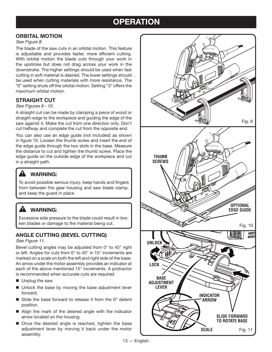 Operation | Ryobi JS451L User Manual | Page 13 / 20