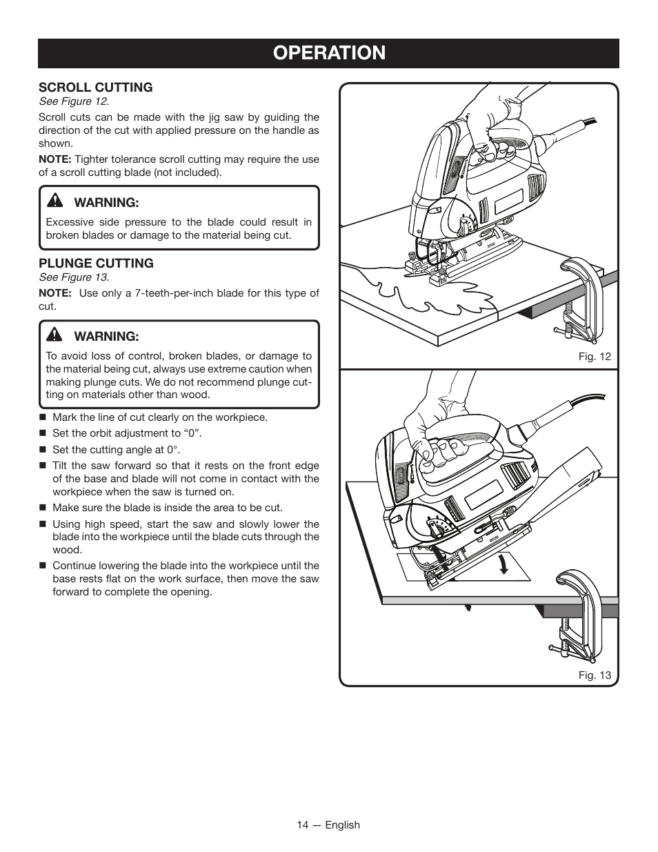 Operation | Ryobi JS451L User Manual | Page 14 / 20