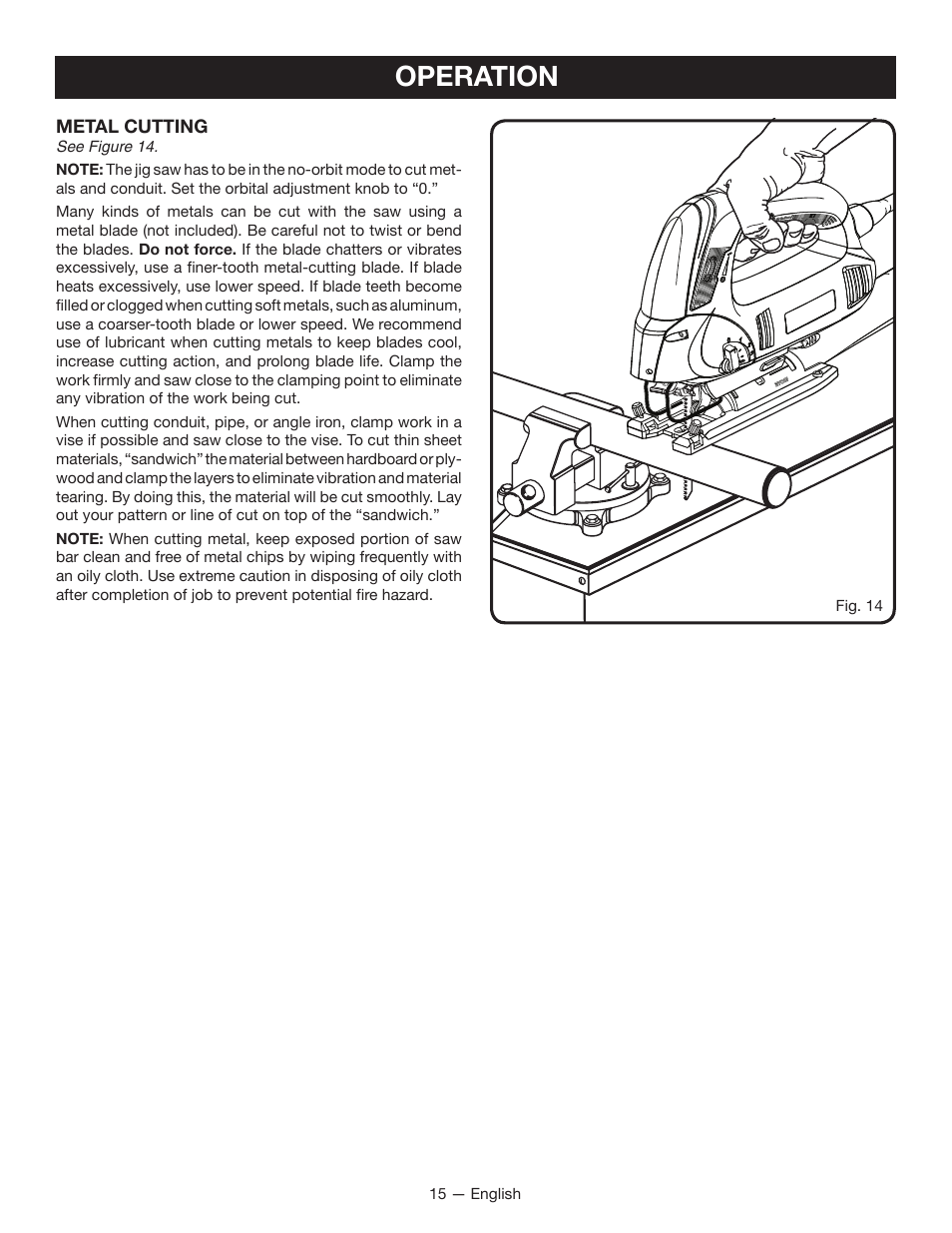 Operation | Ryobi JS451L User Manual | Page 15 / 20