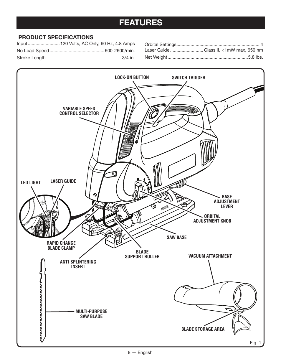 Features | Ryobi JS451L User Manual | Page 8 / 20