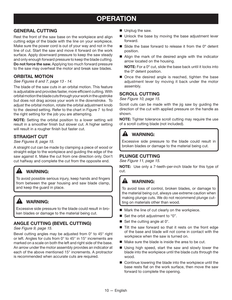 Operation | Ryobi JS480L User Manual | Page 10 / 40