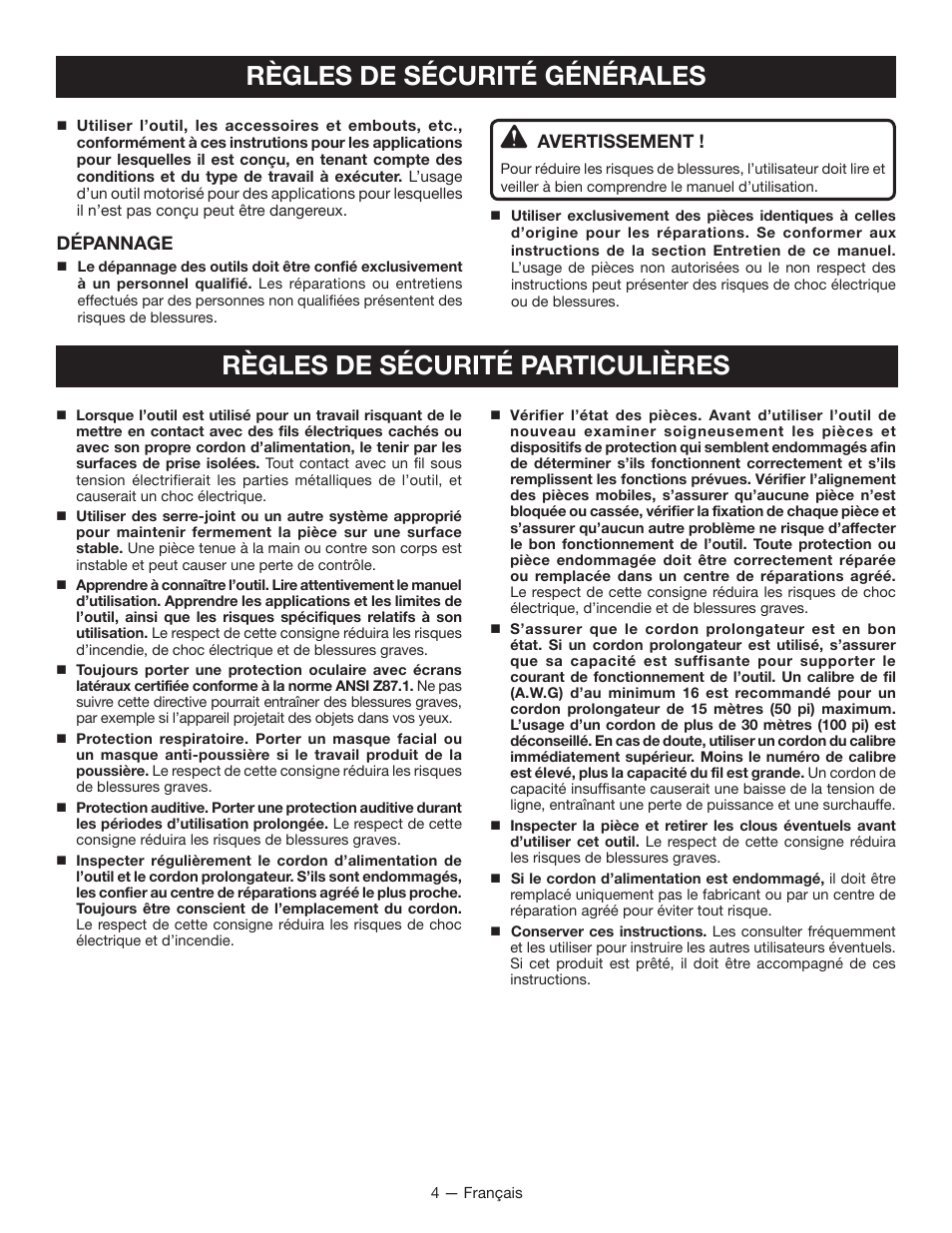 Dépannage, Avertissement | Ryobi JS480L User Manual | Page 16 / 40