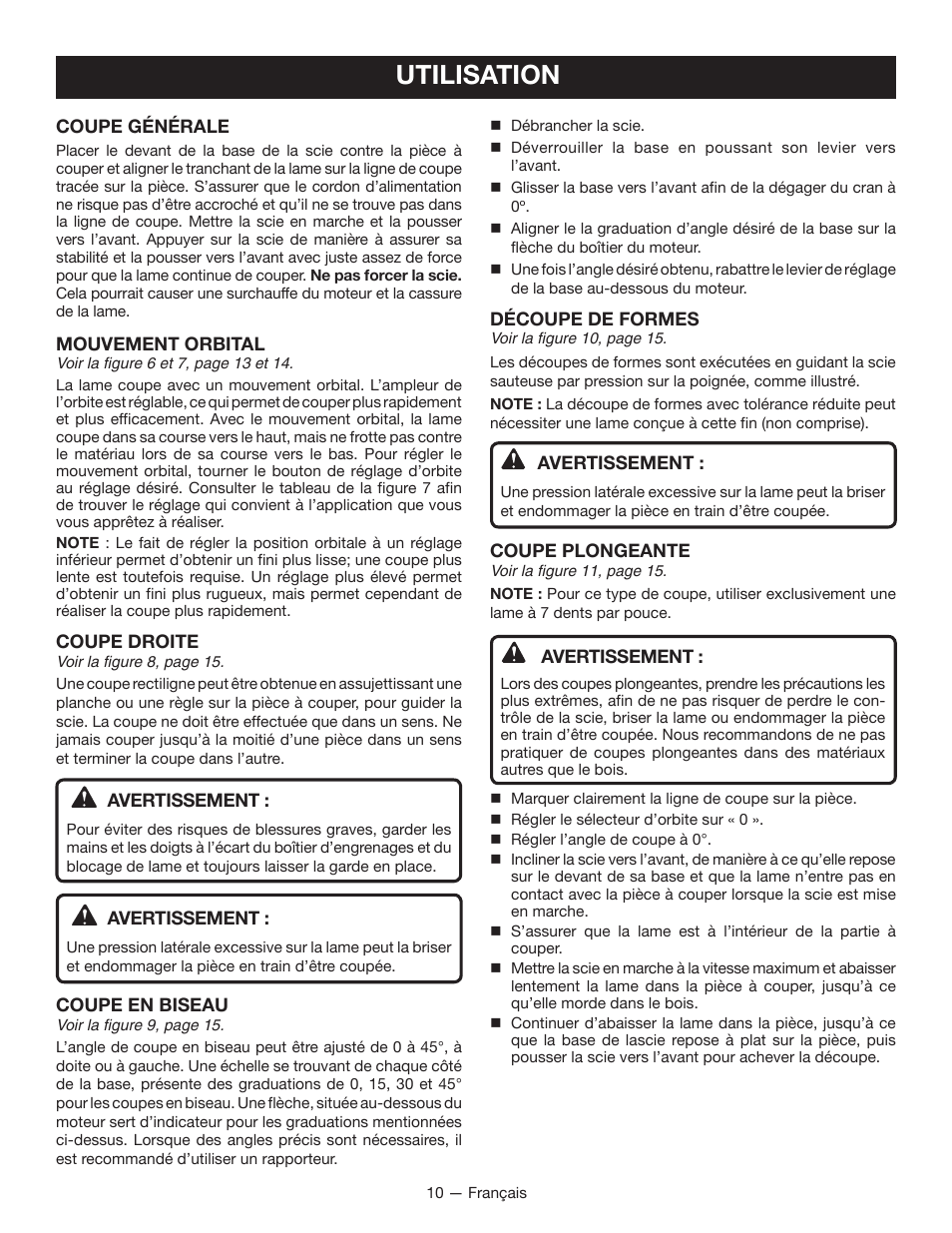 Utilisation | Ryobi JS480L User Manual | Page 22 / 40