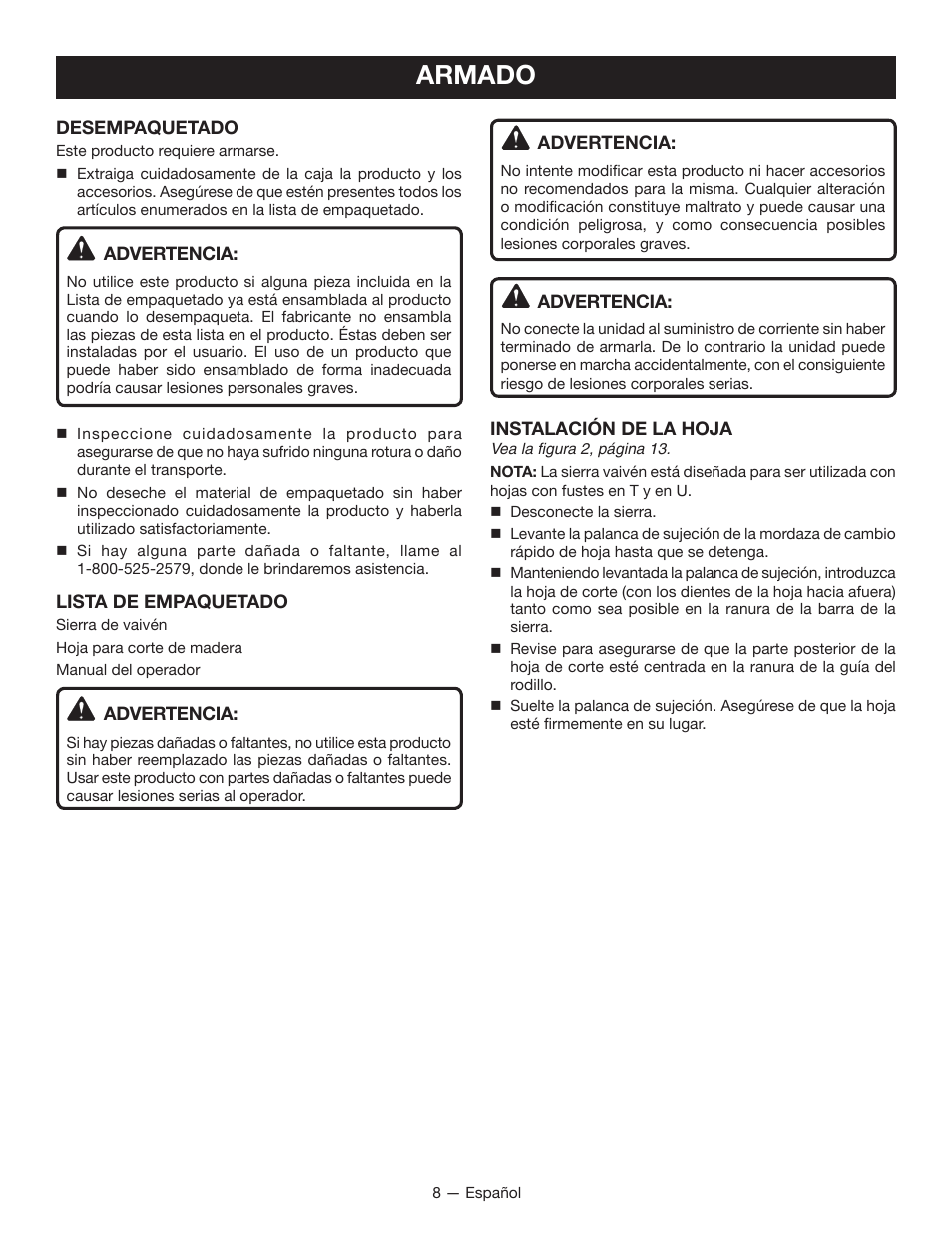 Armado | Ryobi JS480L User Manual | Page 31 / 40