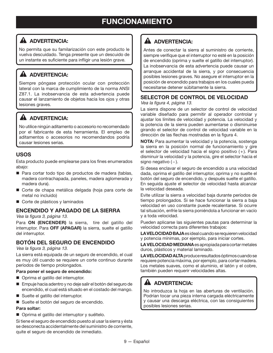 Funcionamiento | Ryobi JS480L User Manual | Page 32 / 40