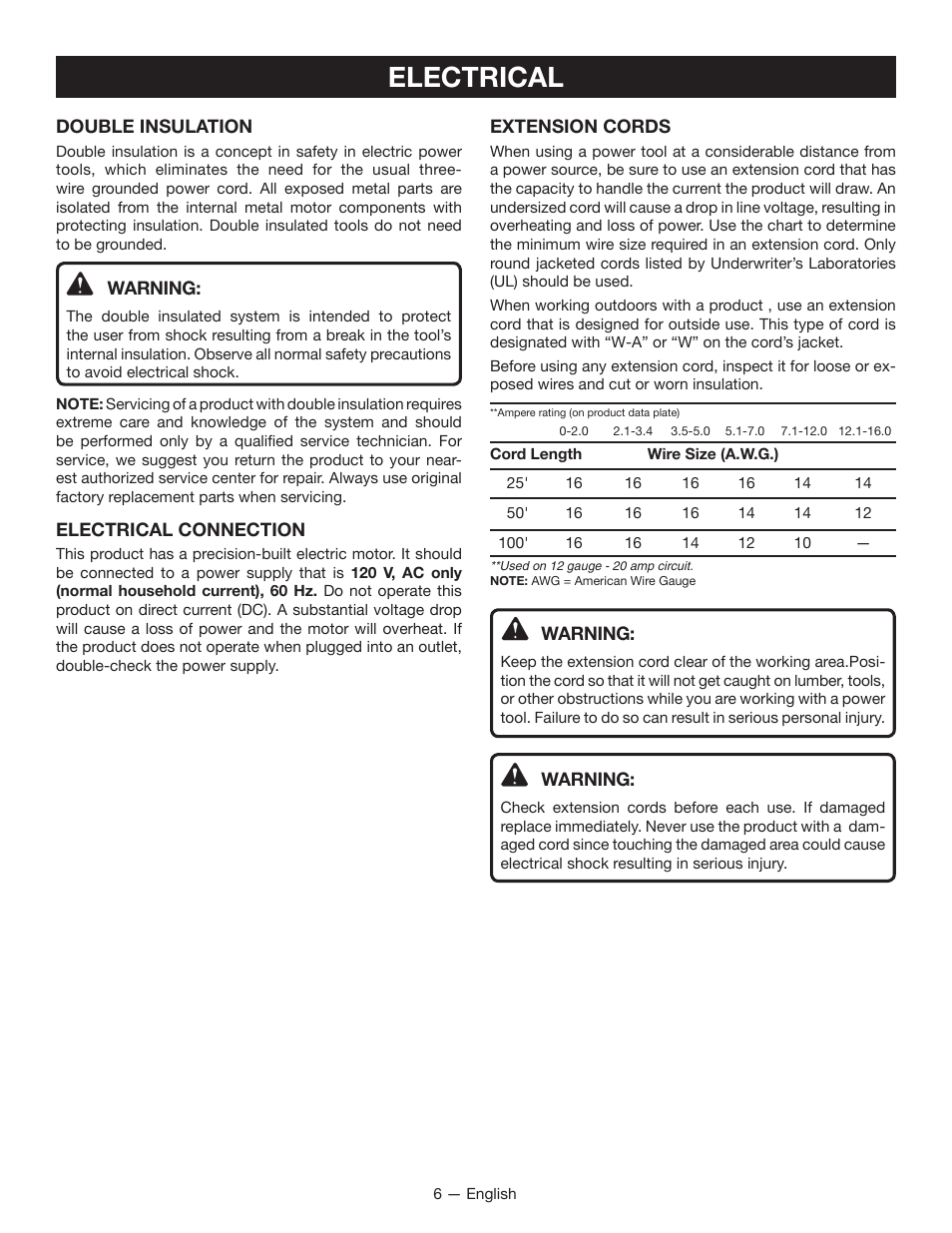 Electrical | Ryobi JS480L User Manual | Page 6 / 40