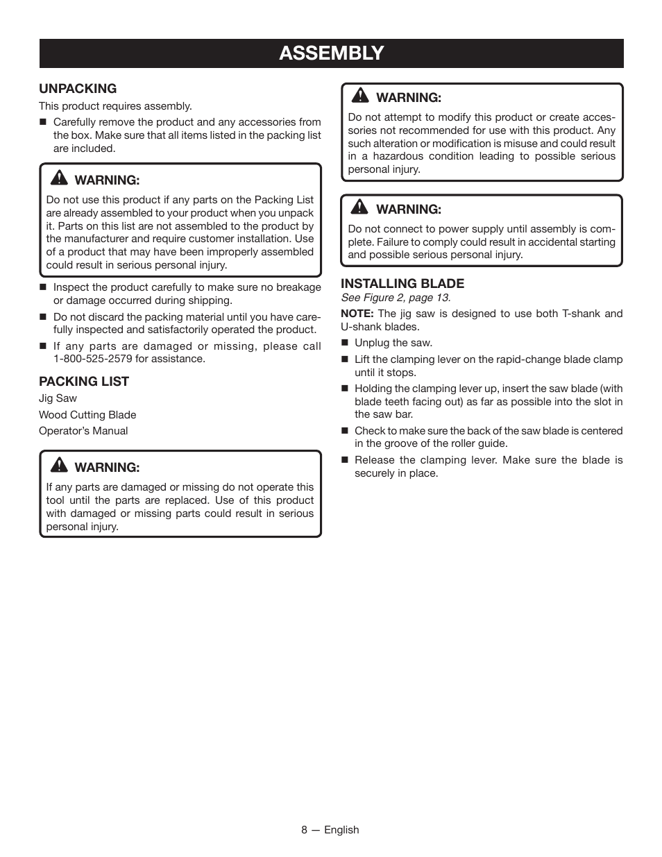Assembly | Ryobi JS480L User Manual | Page 8 / 40
