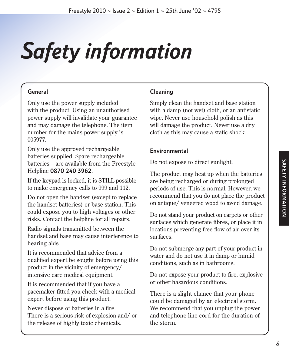 Safety information | BT 2010 User Manual | Page 11 / 48