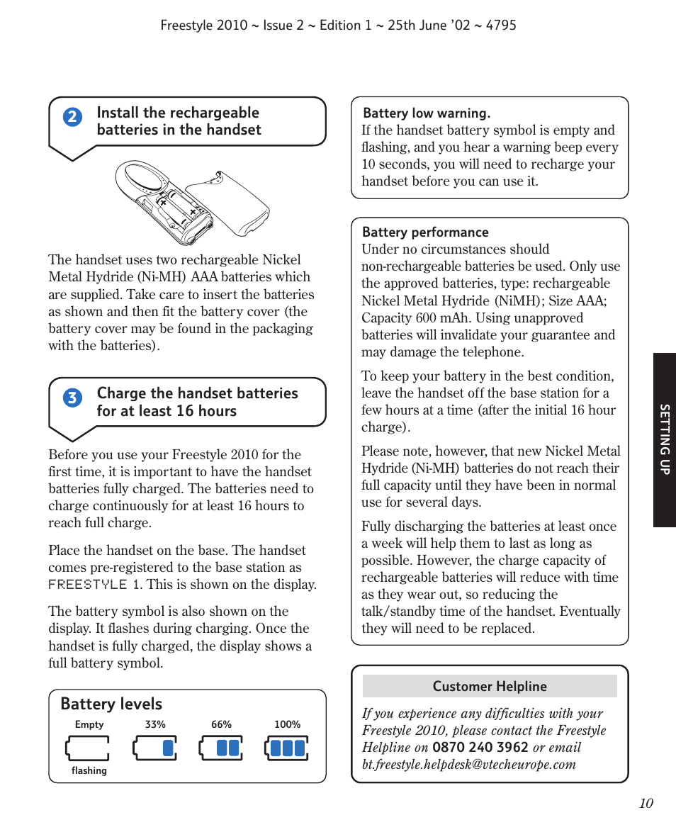 Battery levels | BT 2010 User Manual | Page 13 / 48