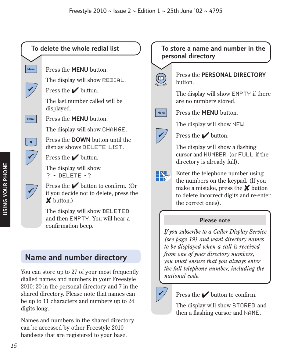 Name and number directory | BT 2010 User Manual | Page 18 / 48