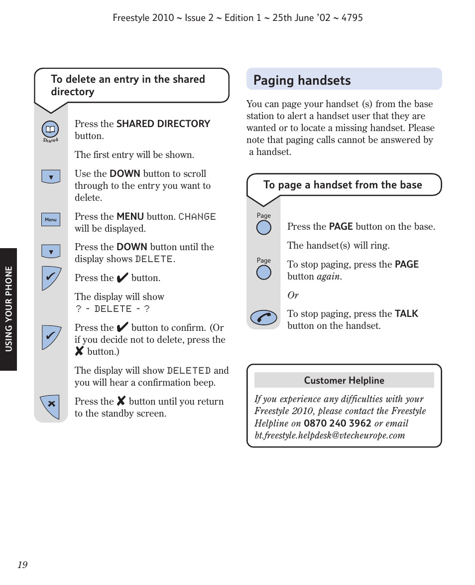 Paging handsets | BT 2010 User Manual | Page 22 / 48