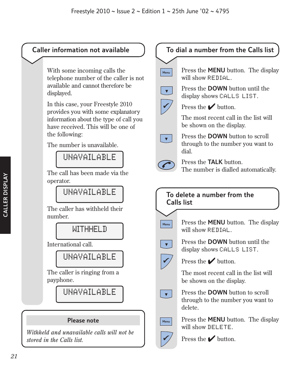 Unavailable, Unavailable withheld unavailable unavailable | BT 2010 User Manual | Page 24 / 48