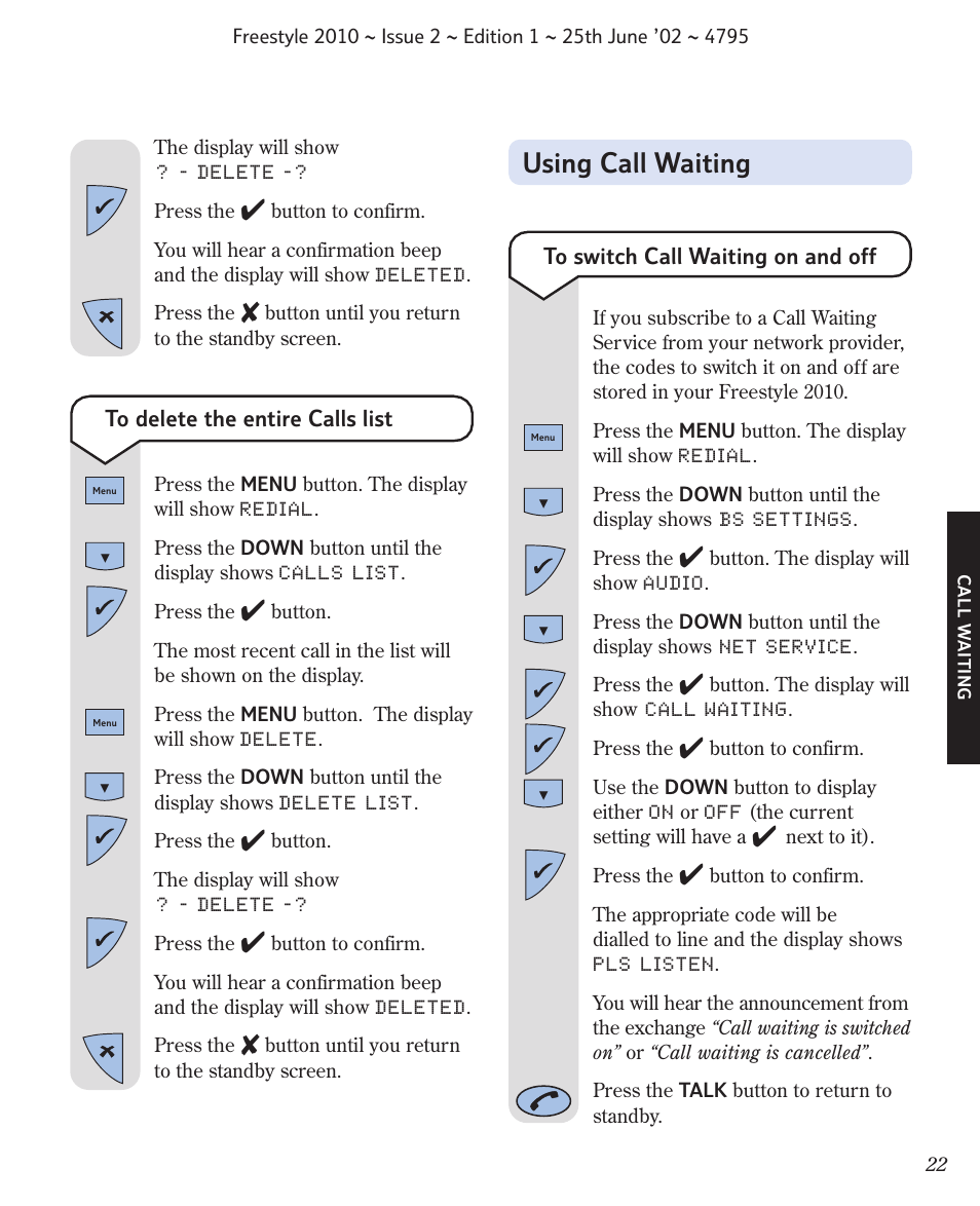 Using call waiting | BT 2010 User Manual | Page 25 / 48