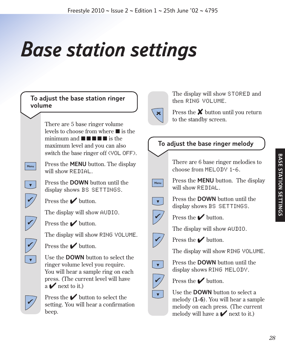 Base station settings | BT 2010 User Manual | Page 31 / 48