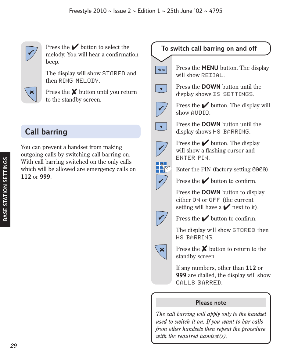 Call barring | BT 2010 User Manual | Page 32 / 48