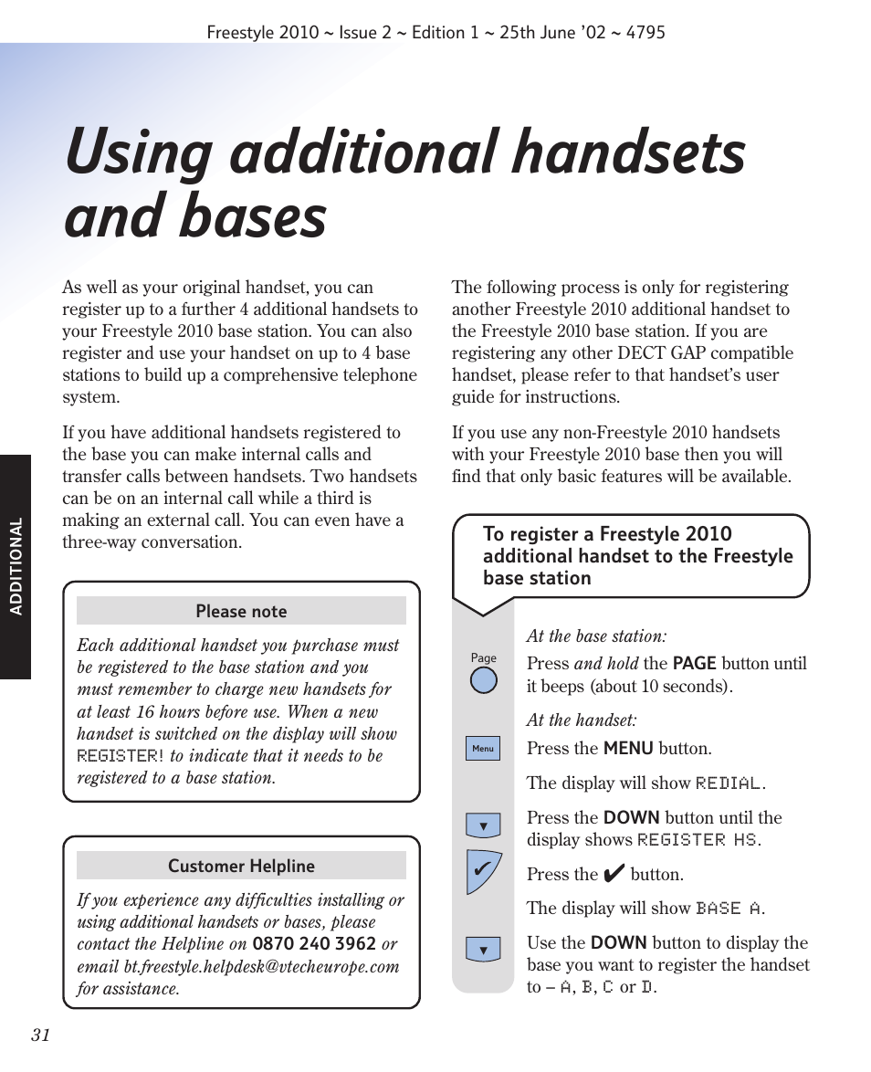 Using additional handsets and bases | BT 2010 User Manual | Page 34 / 48