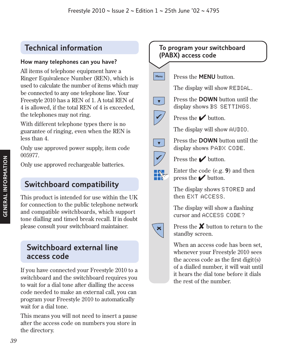 Switchboard compatibility | BT 2010 User Manual | Page 42 / 48