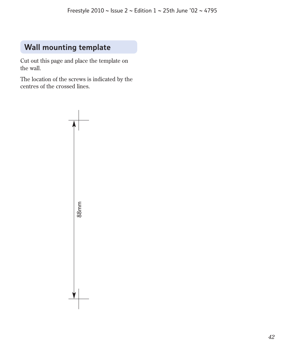 Wall mounting template | BT 2010 User Manual | Page 45 / 48