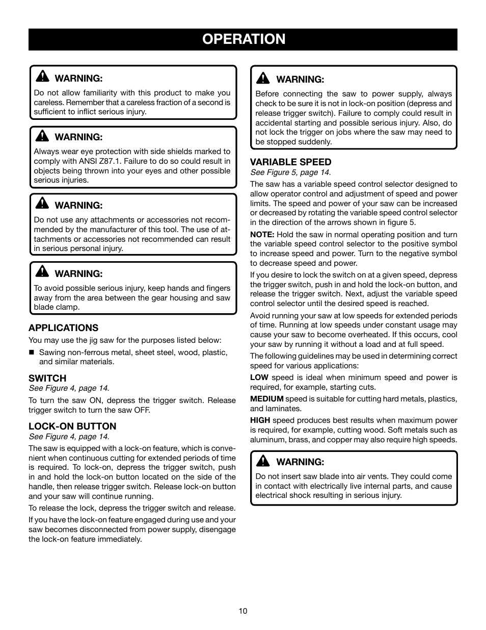 Operation | Ryobi JS550L User Manual | Page 10 / 44
