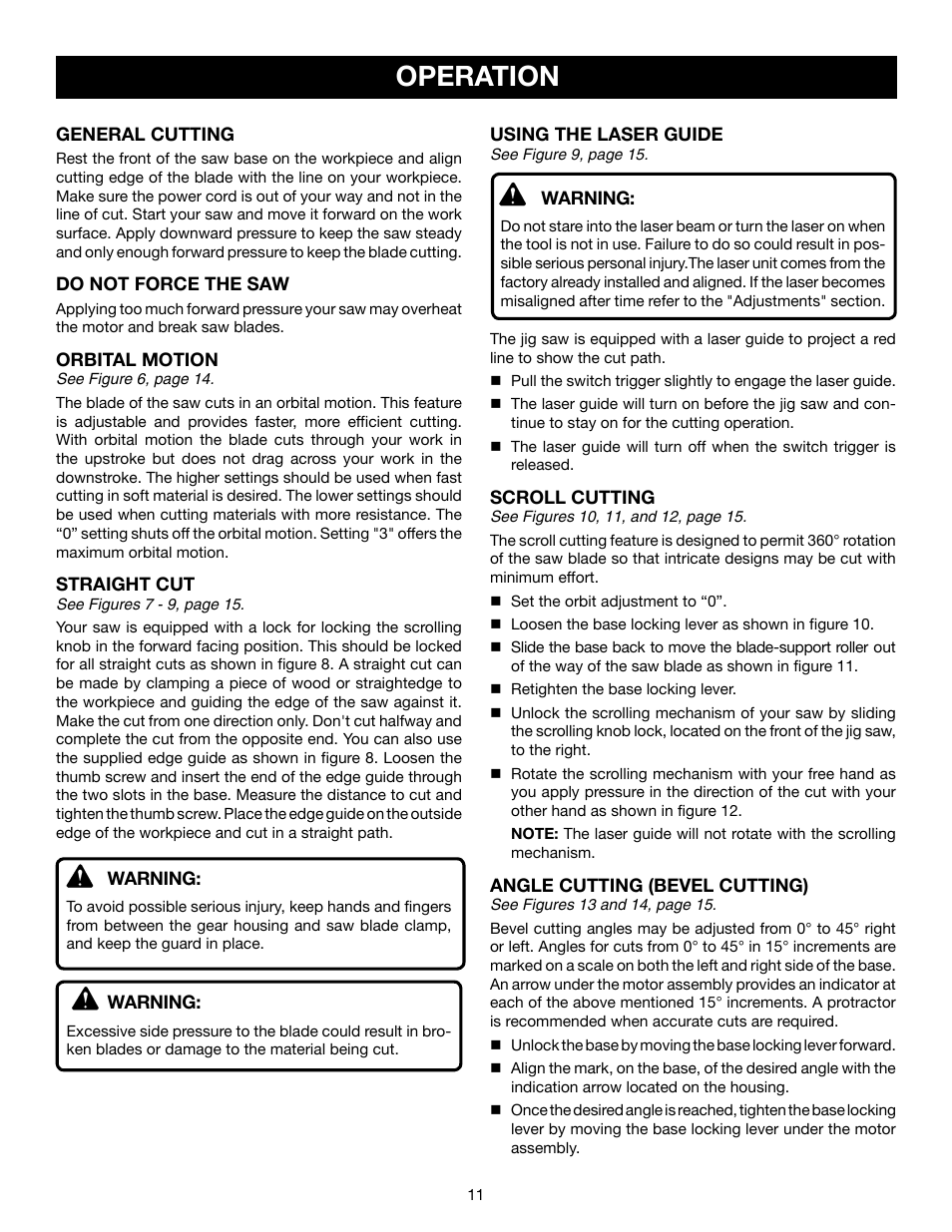 Operation | Ryobi JS550L User Manual | Page 11 / 44