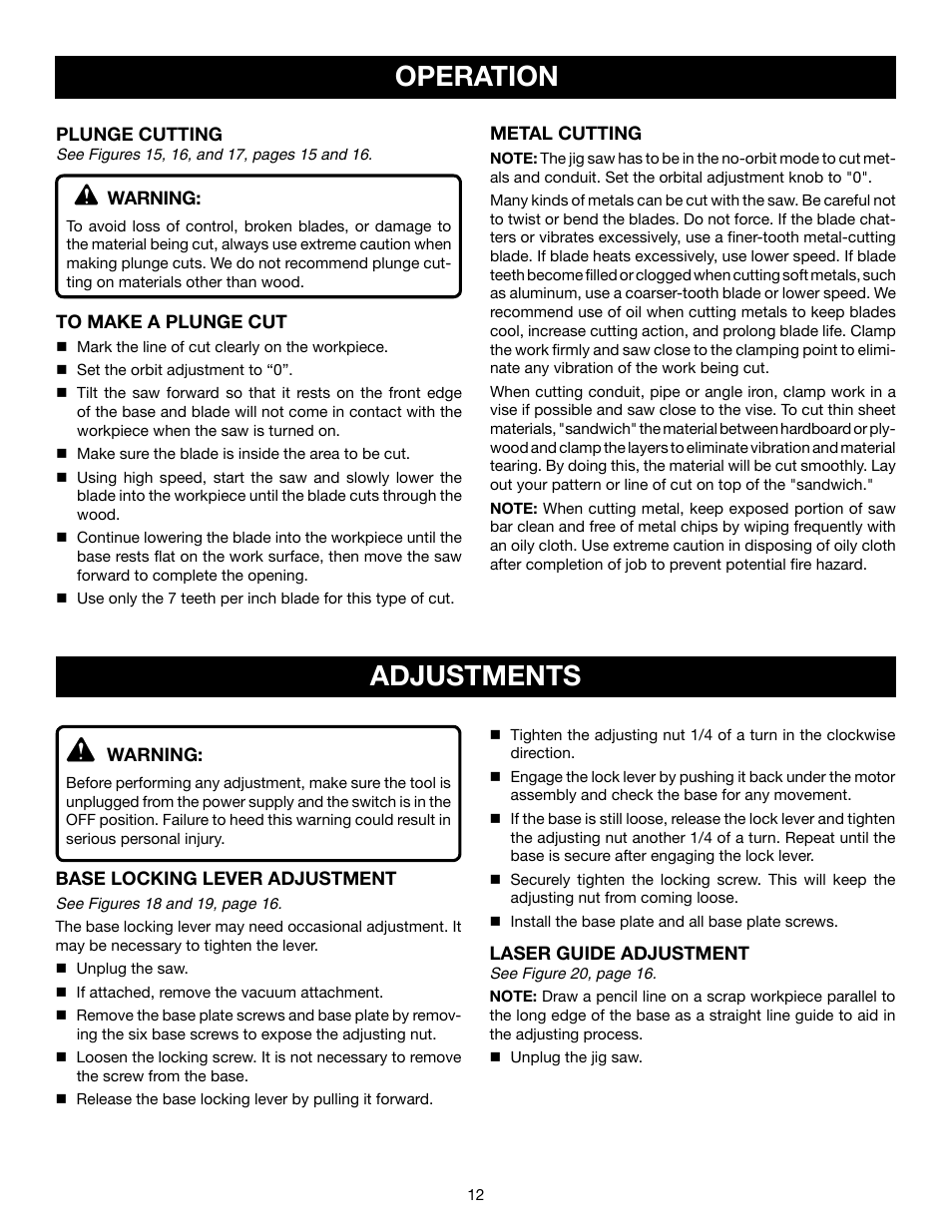 Operation adjustments | Ryobi JS550L User Manual | Page 12 / 44