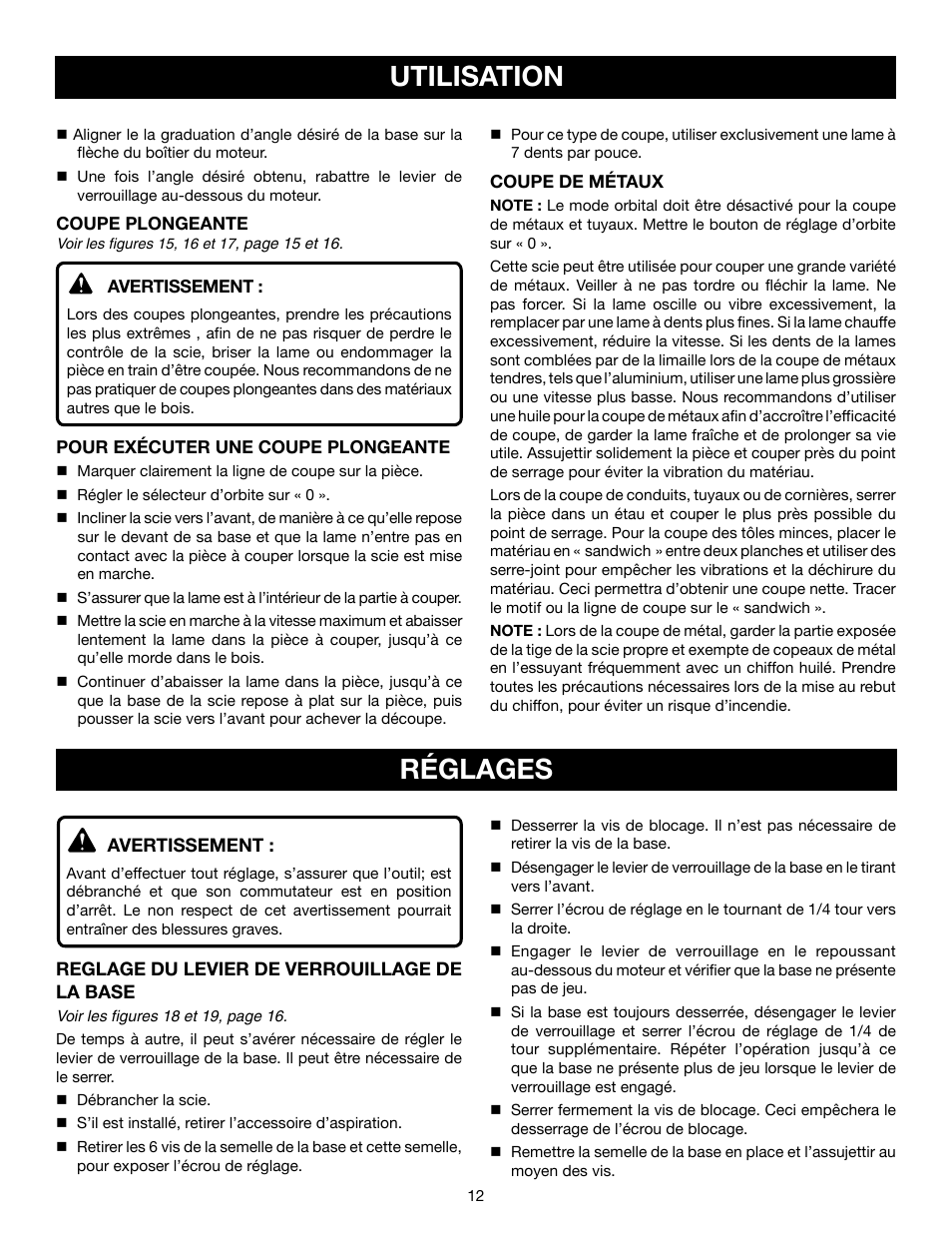 Utilisation, Réglages | Ryobi JS550L User Manual | Page 24 / 44