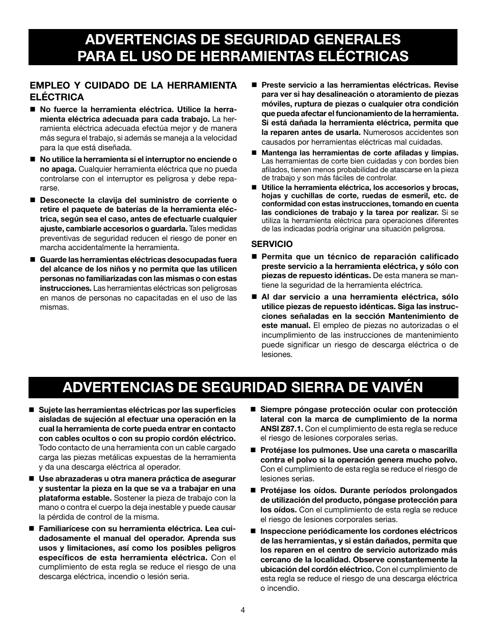 Advertencias de seguridad sierra de vaivén | Ryobi JS550L User Manual | Page 28 / 44