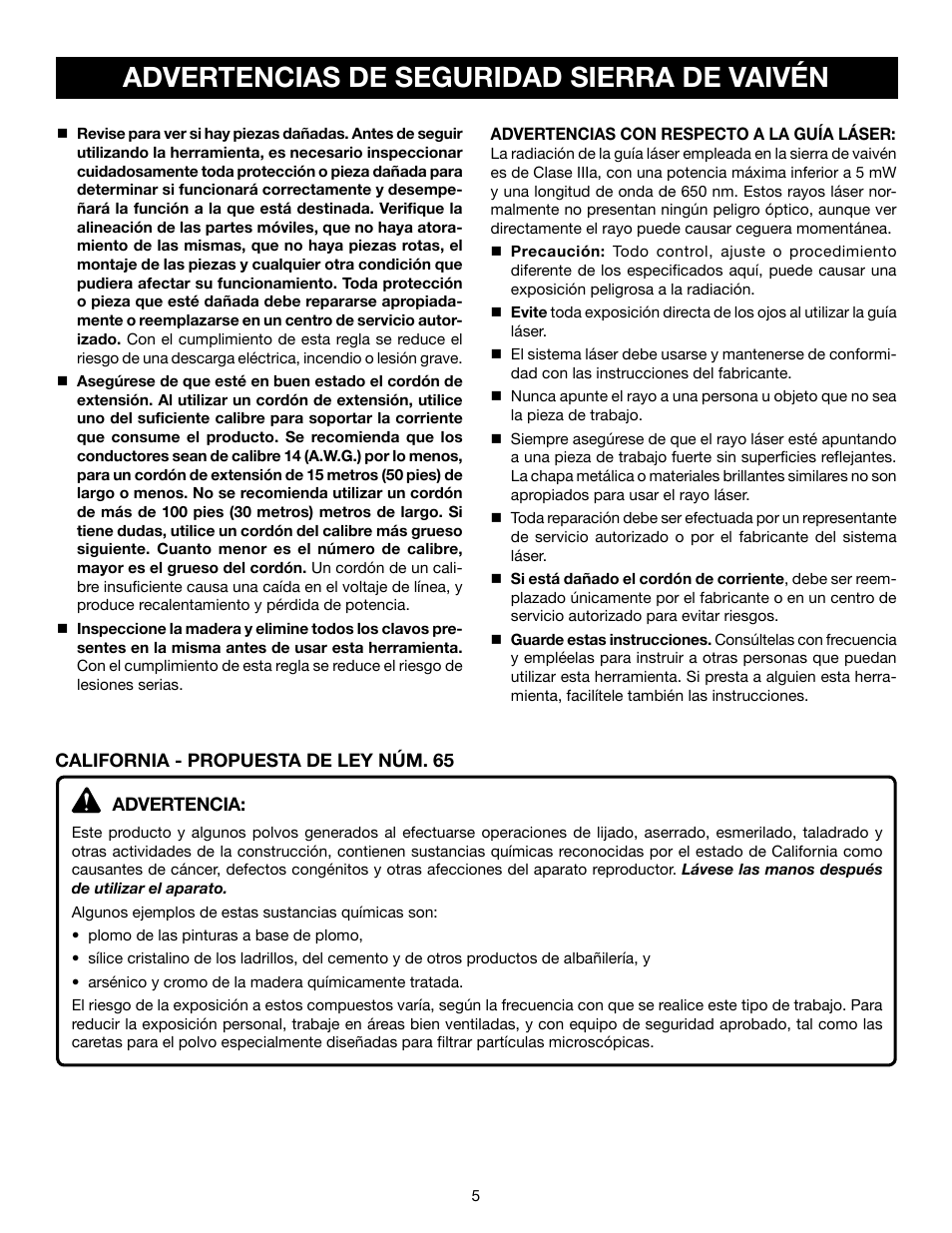 Advertencias de seguridad sierra de vaivén | Ryobi JS550L User Manual | Page 29 / 44