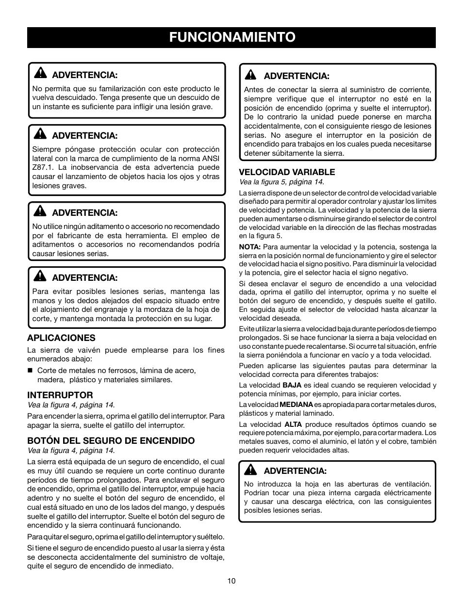 Funcionamiento | Ryobi JS550L User Manual | Page 34 / 44