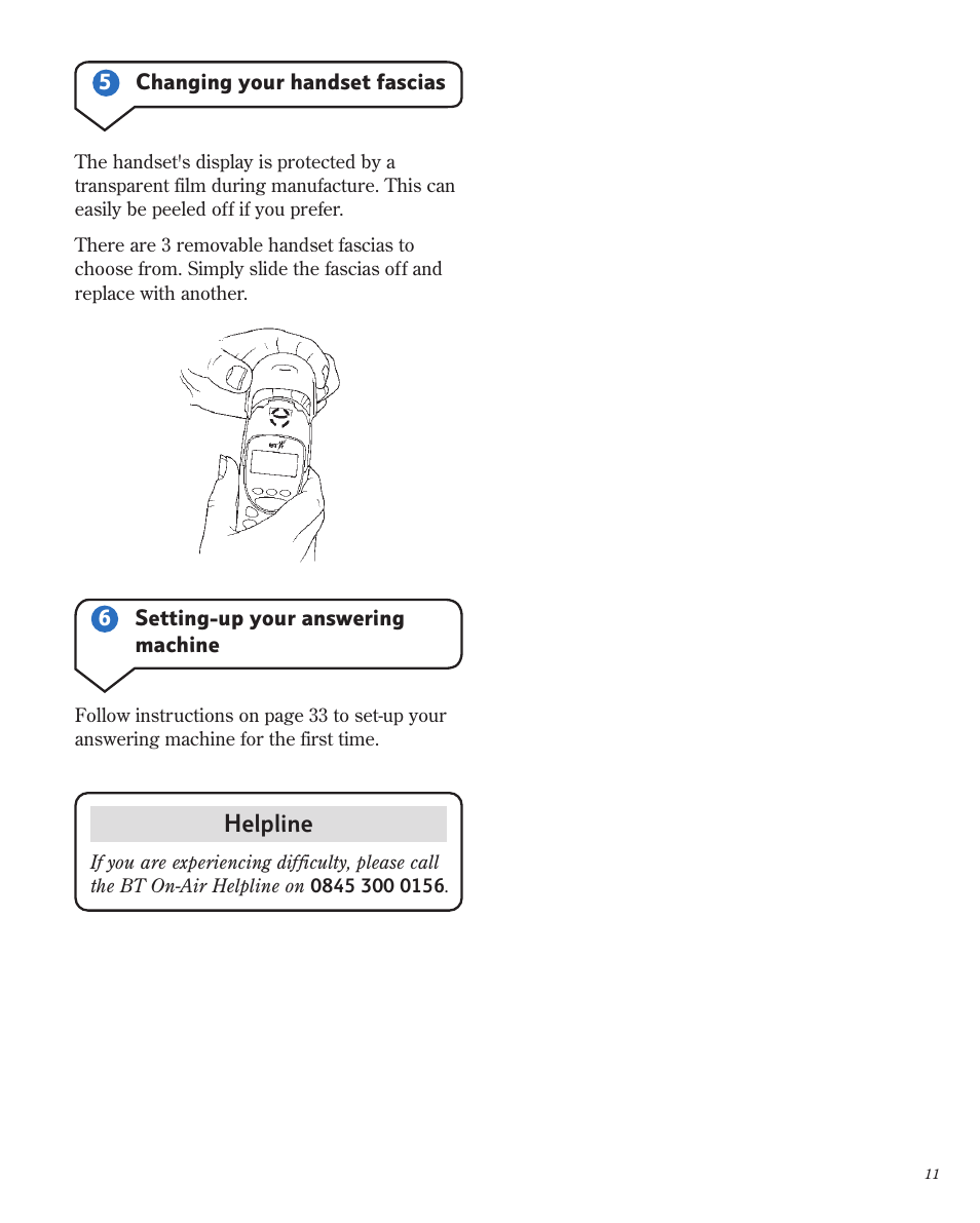 Helpline | BT 1800 User Manual | Page 11 / 58