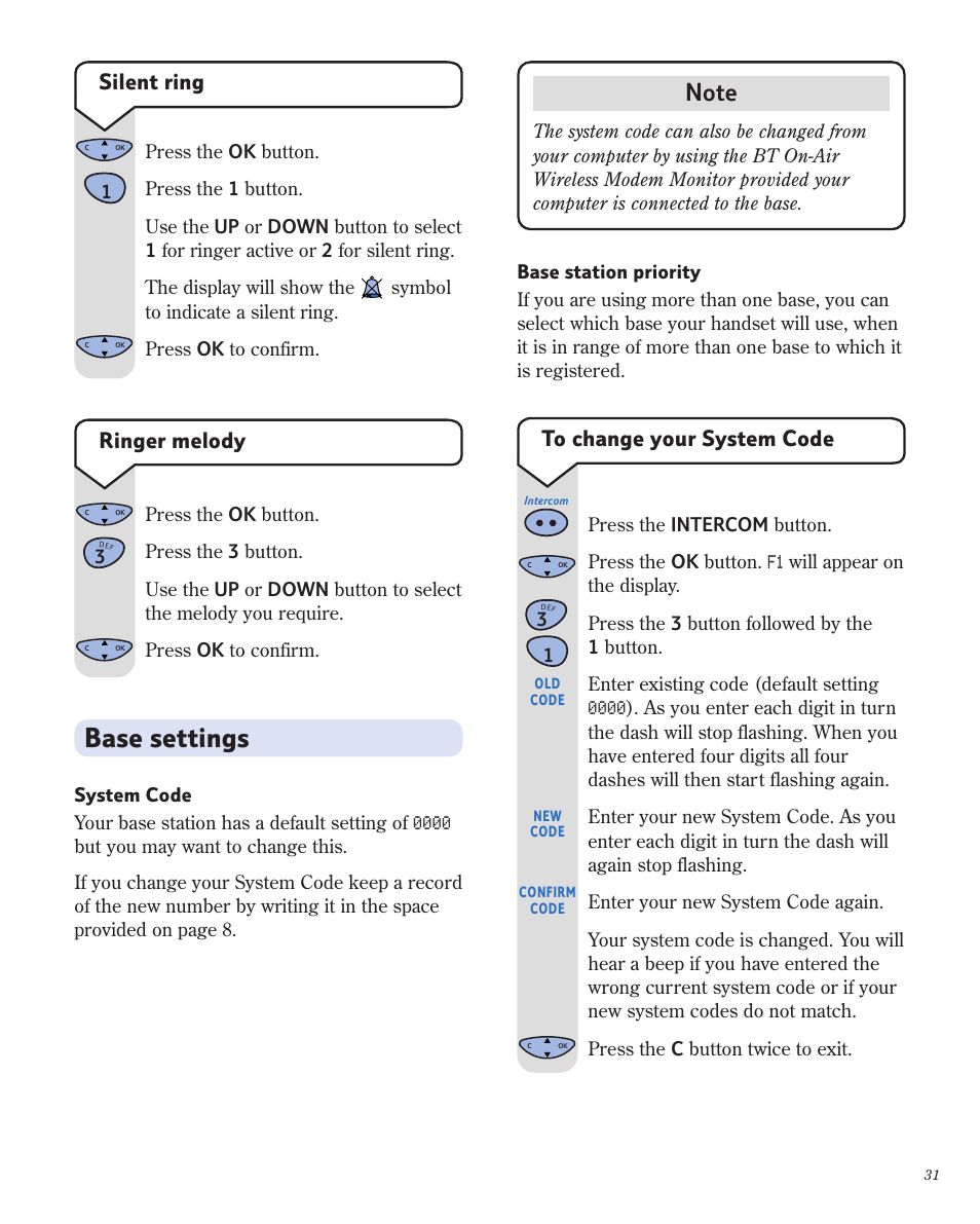 Base settings | BT 1800 User Manual | Page 31 / 58