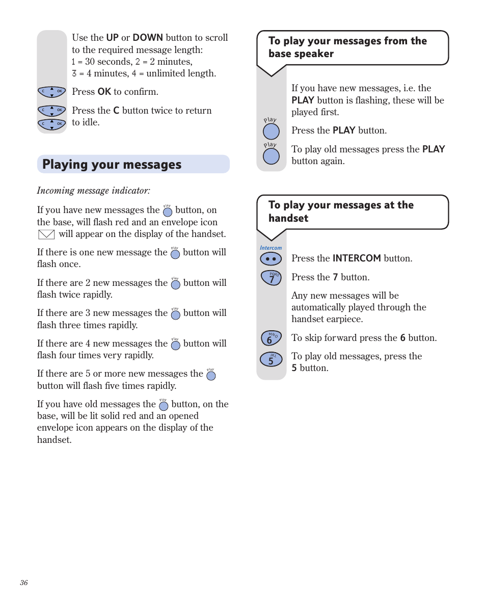 Playing your messages | BT 1800 User Manual | Page 36 / 58