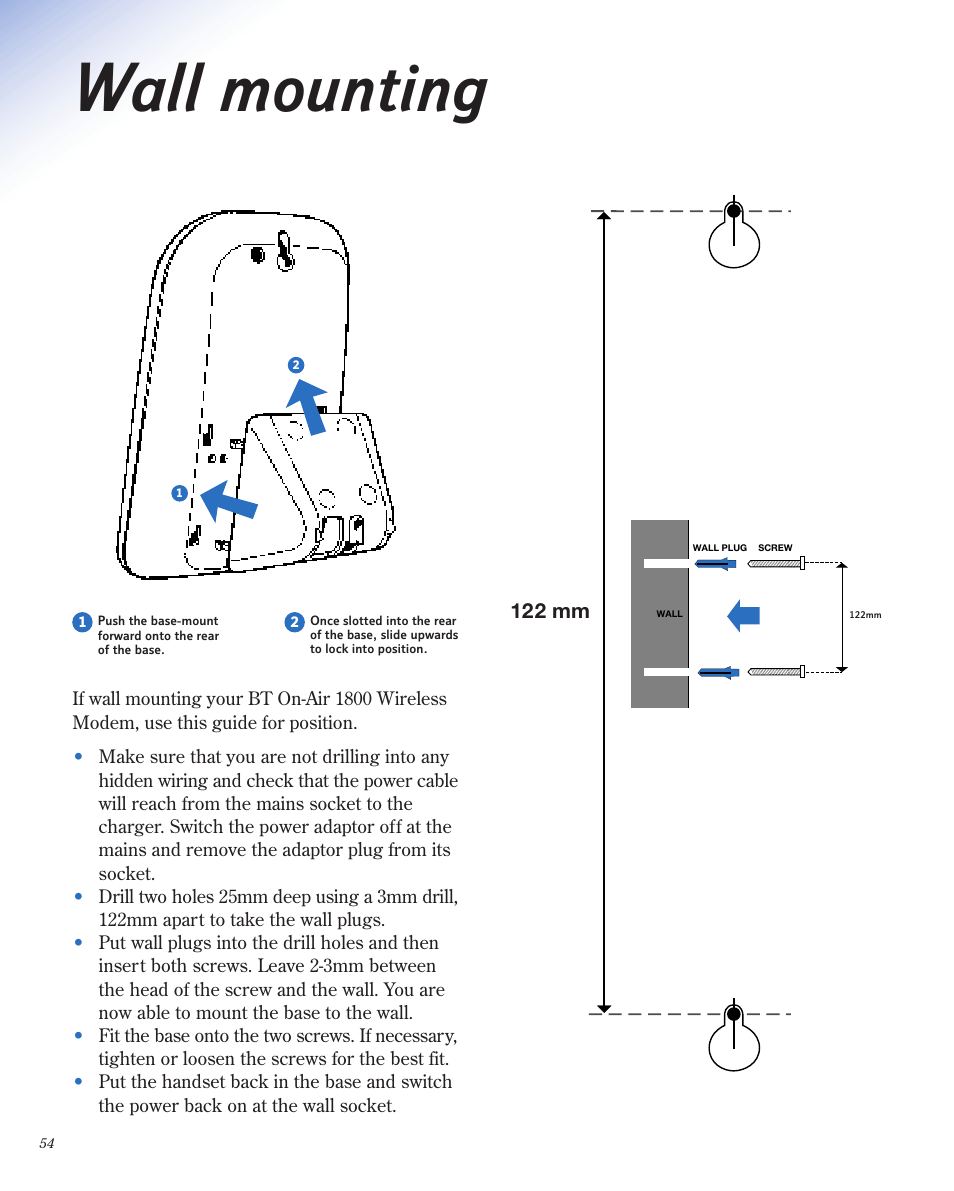 Wall mounting | BT 1800 User Manual | Page 54 / 58