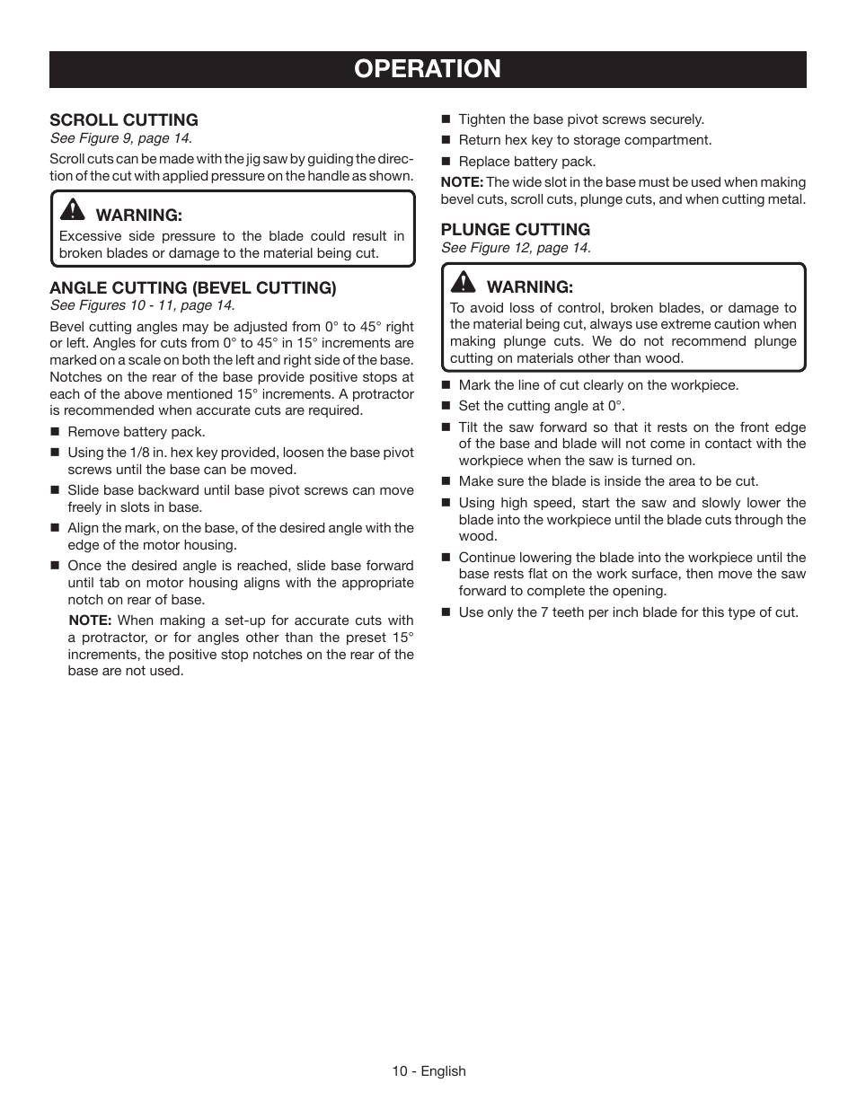 Operation | Ryobi P521 User Manual | Page 10 / 36