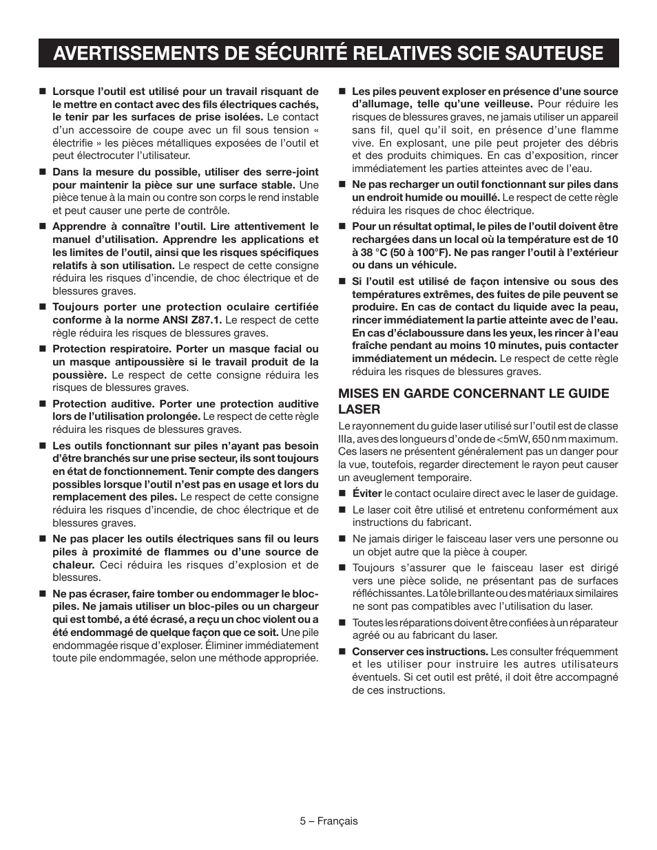 Avertissements de sécurité relatives scie sauteuse | Ryobi P521 User Manual | Page 15 / 36