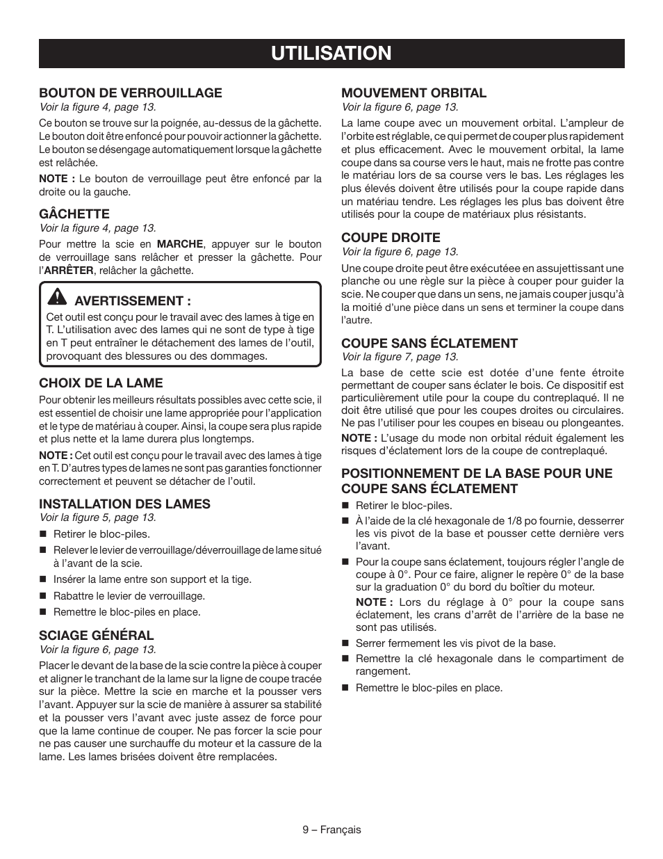 Utilisation | Ryobi P521 User Manual | Page 19 / 36