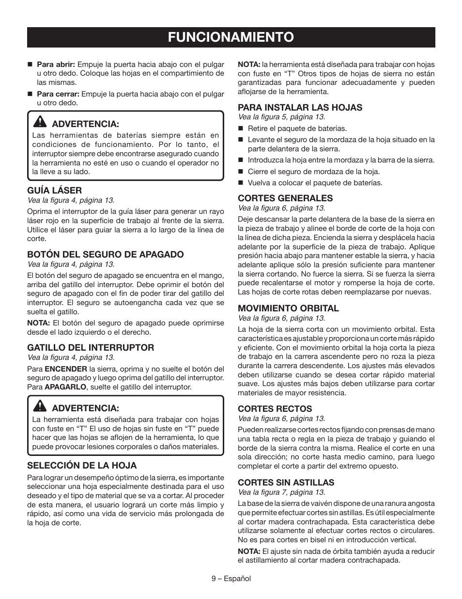 Funcionamiento | Ryobi P521 User Manual | Page 29 / 36