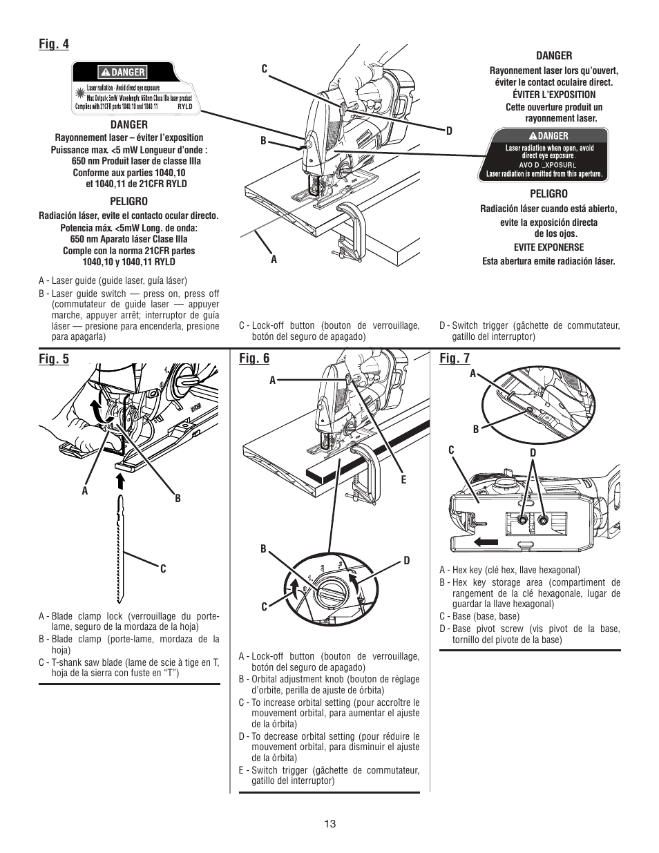 Fig. 4, Fig. 5, Fig. 6 | Fig. 7 | Ryobi P521 User Manual | Page 33 / 36