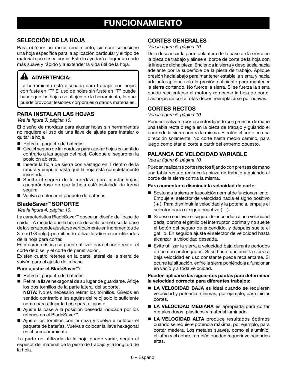 Funcionamiento | Ryobi P523 User Manual | Page 20 / 28