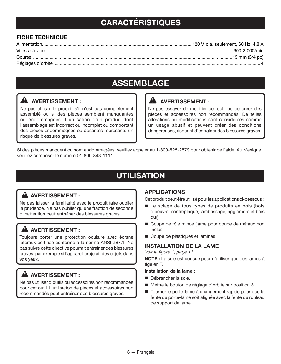 Assemblage, Caractéristiques, Utilisation | Ryobi JS481L User Manual | Page 15 / 32