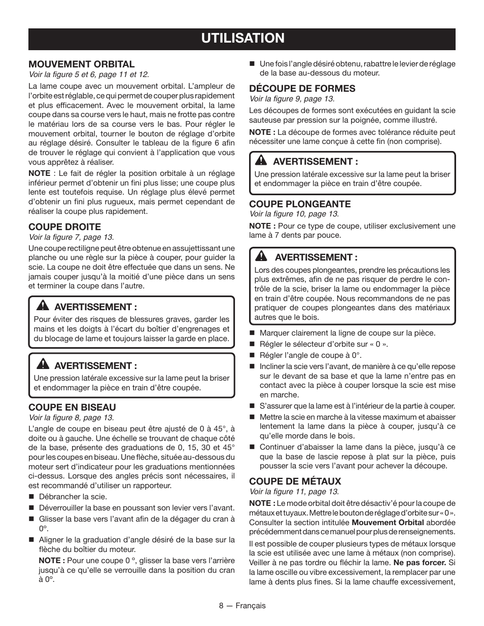 Utilisation | Ryobi JS481L User Manual | Page 17 / 32