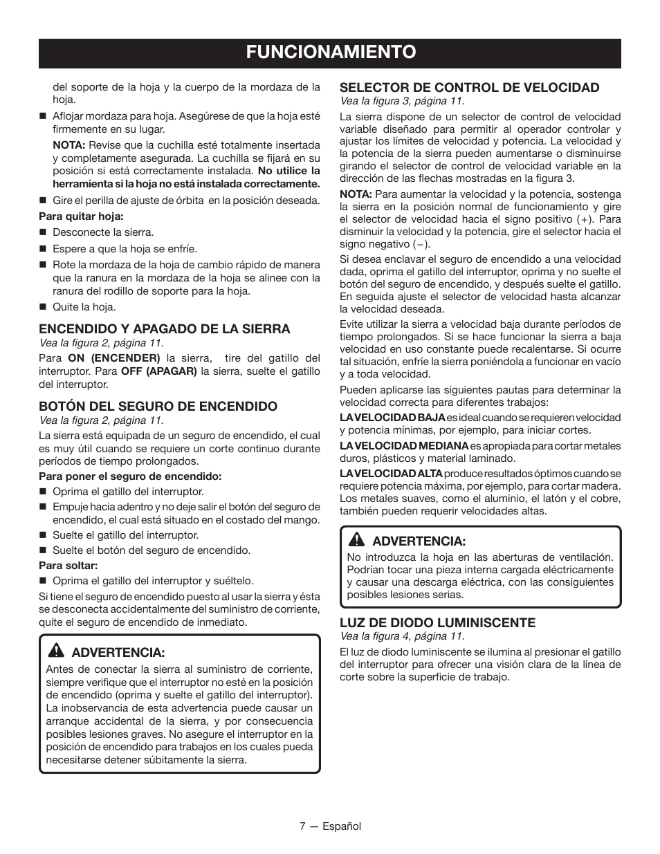 Funcionamiento | Ryobi JS481L User Manual | Page 25 / 32