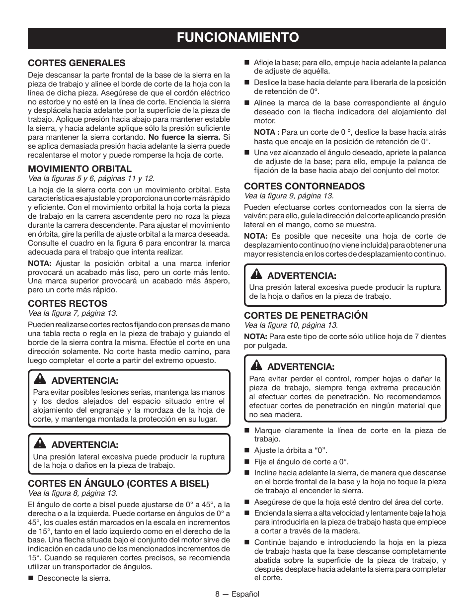 Funcionamiento | Ryobi JS481L User Manual | Page 26 / 32