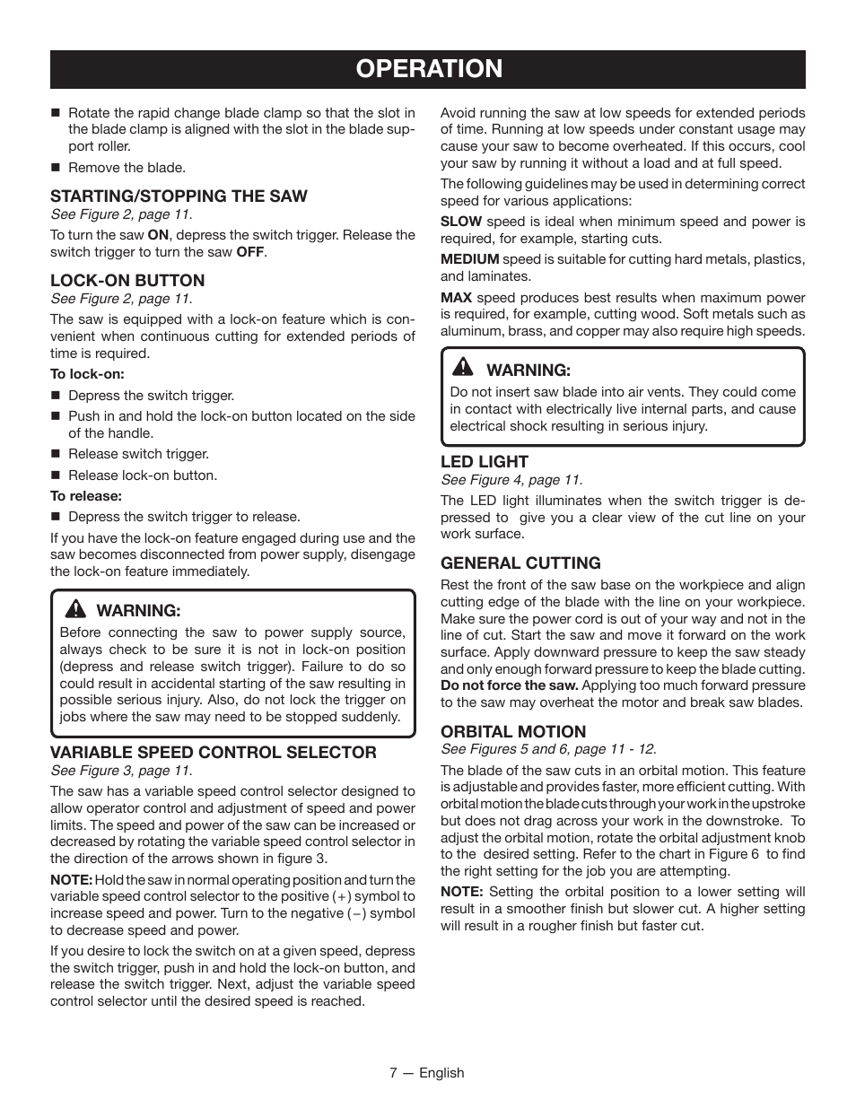 Operation | Ryobi JS481L User Manual | Page 7 / 32
